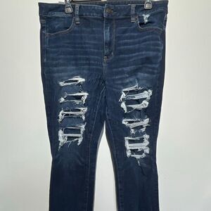 American Eagle Women's Blue 360 Next Level Stretch Distressed Jeans Size 16
